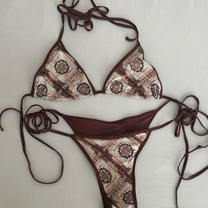 Elegant Brown Geometric Bikini Set